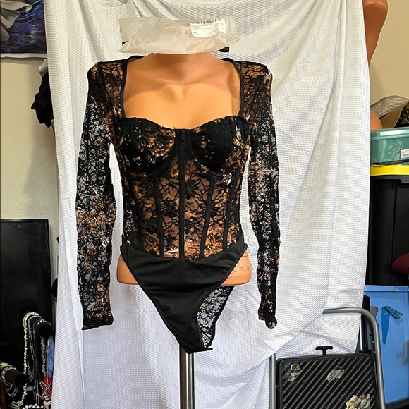 Sweatyrocks Tops - Elegant Black Lace Bodysuit